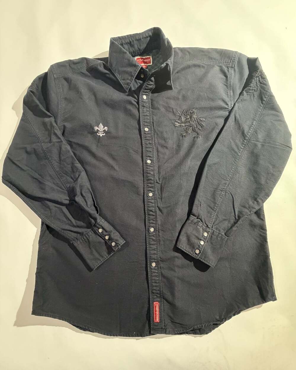 Tommy Hilfiger Denim Mens M Black Embroidered Dragon Pearl Snap Shirt Western